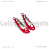 Ciondolo Scarpa con Tacco 3D in metallo argentato smaltato rosso 22x10mm