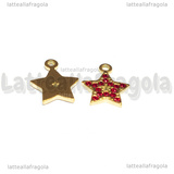 Ciondolo Stella in Acciaio Inox Dorato con pavè di strass rosso 15.5x13mm