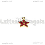 Ciondolo Stella in Acciaio Inox Dorato con pavè di strass rosso 15.5x13mm