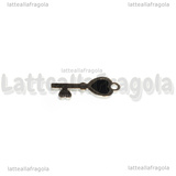 Charm Chiave con Cuore in Acciaio Inox smaltato nero 16x6mm
