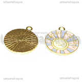 Ciondolo Targhetta Sole Radiate Positivity in metallo dorato smaltato 23x20mm