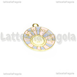 Ciondolo Targhetta Sole Radiate Positivity in metallo dorato smaltato 23x20mm