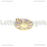 Ciondolo Targhetta Sole Radiate Positivity in metallo dorato smaltato 23x20mm
