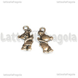 Charm Orso con fiore in metallo argento antico 19x9mm