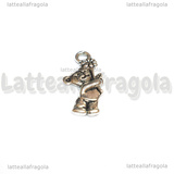 Charm Orso con fiore in metallo argento antico 19x9mm