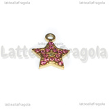 Ciondolo Stella in Acciaio Inox Dorato con pavè di strass rosa 15.5x13mm