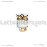 Charm Gufo in metallo dorato smaltato con strass 17x10mm