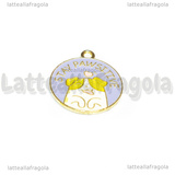 Ciondolo Targhetta Cagnolino Stay Pawsitive in metallo dorato smaltato 23x20mm