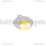 Ciondolo Targhetta Cagnolino Stay Pawsitive in metallo dorato smaltato 23x20mm