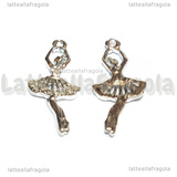 Ciondolo Ballerina in metallo argentato con strass 31.5x13mm