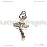 Ciondolo Ballerina in metallo argentato con strass 31.5x13mm