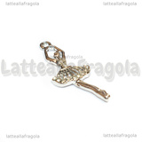 Ciondolo Ballerina in metallo argentato con strass 31.5x13mm