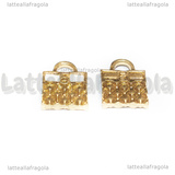 Charm Borsa in metallo dorato smaltato 13.5x10mm