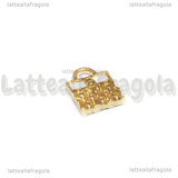 Charm Borsa in metallo dorato smaltato 13.5x10mm