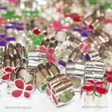 5 Farfalle in Metallo Silver Plated Smaltato colori misti  foro largo 10x9.5mm