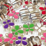 5 Farfalle in Metallo Silver Plated Smaltato colori misti foro largo 10x9.5mm