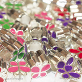 5 Farfalle in Metallo Silver Plated Smaltato colori misti foro largo 10x9.5mm