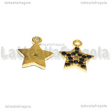 Ciondolo Stella in Acciaio Inox Dorato con pavè di strass nero 15.5x13mm