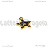 Ciondolo Stella in Acciaio Inox Dorato con pavè di strass nero 15.5x13mm