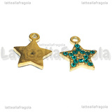 Ciondolo Stella in Acciaio Inox Dorato con pavè di strass azzurro 15.5x13mm