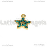 Ciondolo Stella in Acciaio Inox Dorato con pavè di strass azzurro 15.5x13mm