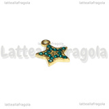 Ciondolo Stella in Acciaio Inox Dorato con pavè di strass azzurro 15.5x13mm