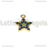 Ciondolo Stella in Acciaio Inox Dorato con pavè di strass blu 15.5x13mm