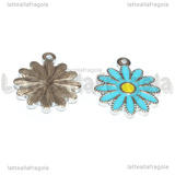 Ciondolo Fiore in Acciaio Inox smaltato Azzurro 18x15.5mm