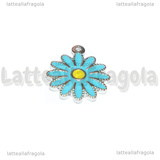 Ciondolo Fiore in Acciaio Inox smaltato Azzurro 18x15.5mm