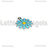 Ciondolo Fiore in Acciaio Inox smaltato Azzurro 18x15.5mm