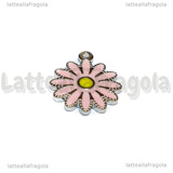 Ciondolo Fiore in Acciaio Inox smaltato Rosa 18x15.5mm