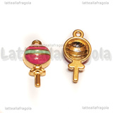 Charm Lecca-lecca in metallo smaltato dorato 17x8.5mm