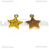 Ciondolo Stella in Acciaio Inox Dorato con pavè di strass giallo 15.5x13mm