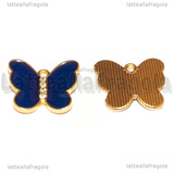 Ciondolo Farfalla con strass in metallo dorato smaltato Blu 18x20mm