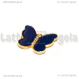 Ciondolo Farfalla con strass in metallo dorato smaltato Blu 18x20mm