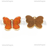 Ciondolo Farfalla con strass in metallo dorato smaltato Arancio 18x20mm
