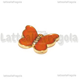 Ciondolo Farfalla con strass in metallo dorato smaltato Arancio 18x20mm
