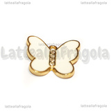 Ciondolo Farfalla con strass in metallo dorato smaltato Bianco 18x20mm