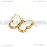Ciondolo Farfalla con strass in metallo dorato smaltato Bianco 18x20mm