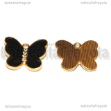 Ciondolo Farfalla con strass in metallo dorato smaltato Nero 18x20mm