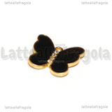 Ciondolo Farfalla con strass in metallo dorato smaltato Nero 18x20mm