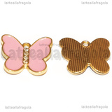 Ciondolo Farfalla con strass in metallo dorato smaltato Rosa 18x20mm