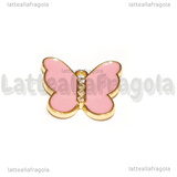Ciondolo Farfalla con strass in metallo dorato smaltato Rosa 18x20mm