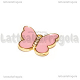 Ciondolo Farfalla con strass in metallo dorato smaltato Rosa 18x20mm