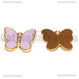 Ciondolo Farfalla con strass in metallo dorato smaltato Glicine 18x20mm