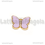 Ciondolo Farfalla con strass in metallo dorato smaltato Glicine 18x20mm