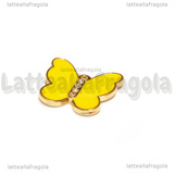 Ciondolo Farfalla con strass in metallo dorato smaltato Giallo 18x20mm