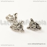 Testa di Ghepardo foro largo in metallo argento antico 13x9mm