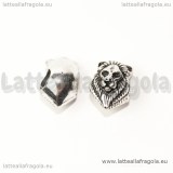 Testa di Leone foro largo in metallo argento antico 13x9mm