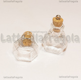 Ciondolo Bottiglietta Esagonale in vetro con tappo in sughero 30x20mm